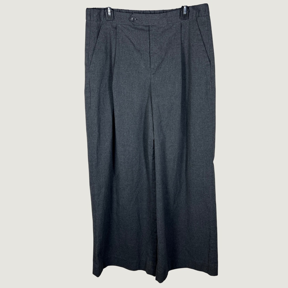 Banana Republic Dress Pants Women 12 Gray Wide Leg Trousers Pleated Elastic Back